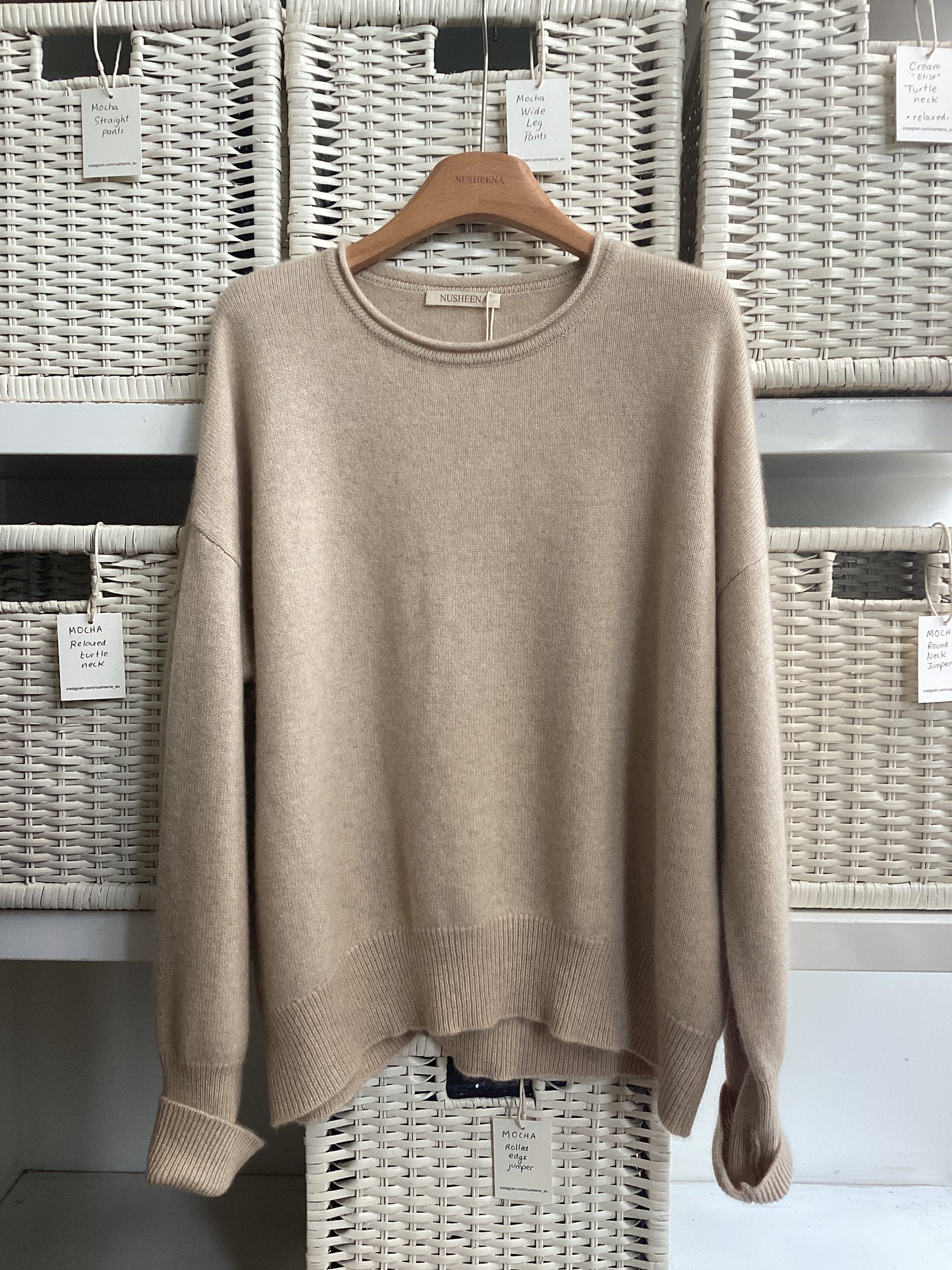Cashmere Oatmeal Rolled Edge Jumper
