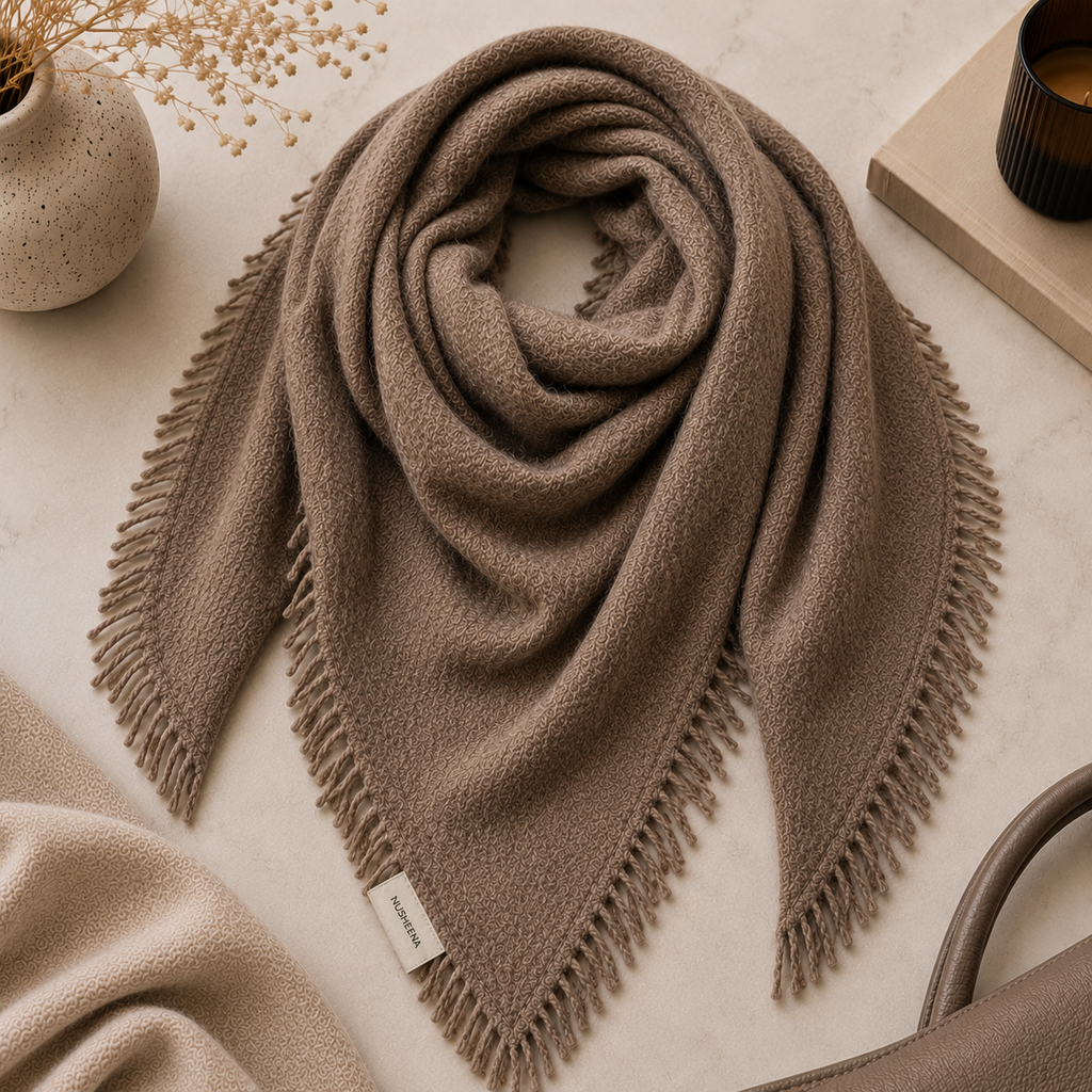 The Boucle Cashmere Fringe Triangle Scarf