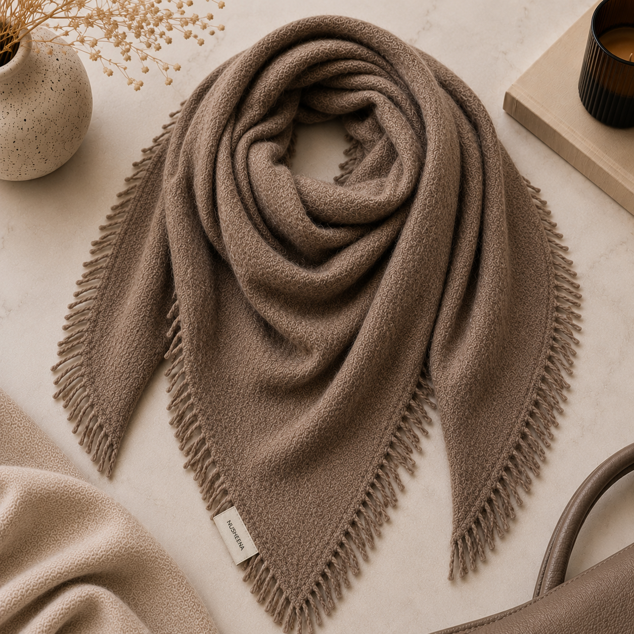 The Boucle Cashmere Fringe Triangle Scarf
