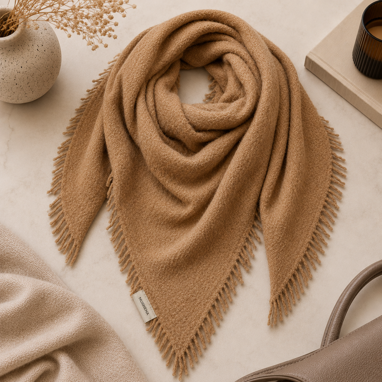 The Boucle Cashmere Fringe Triangle Scarf