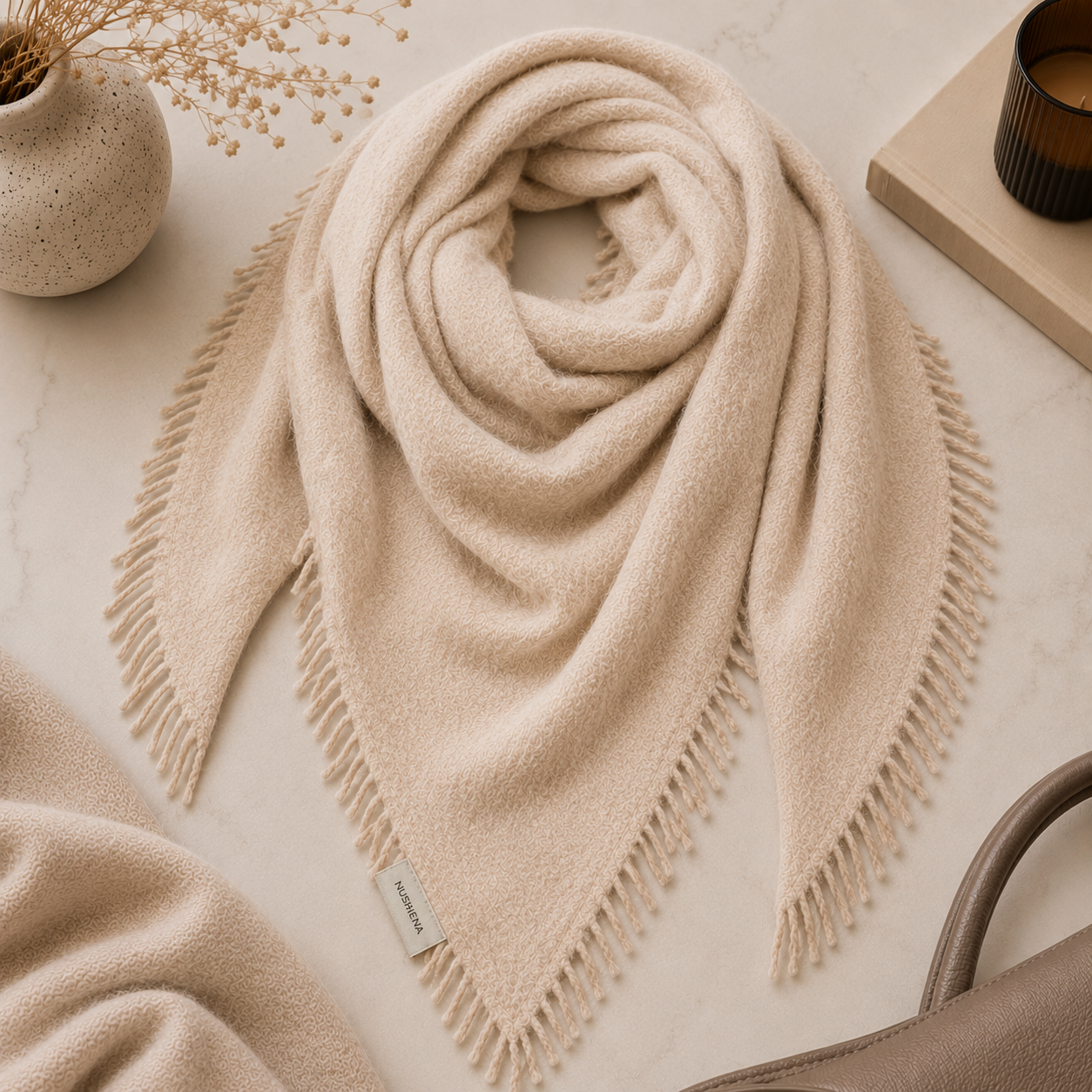 The Boucle Cashmere Fringe Triangle Scarf